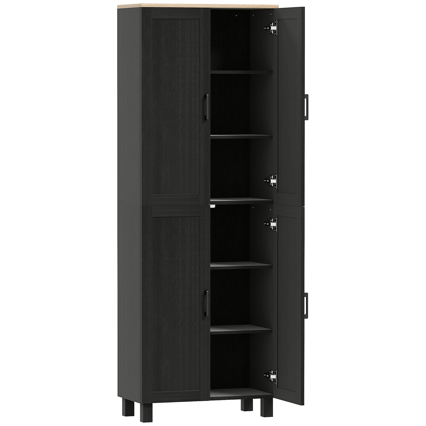 Photo of HOMCOM Freestanding Kitchen Cupboard, 4-Door Storage Cabinet with Adjustable Shelves, Modern Kitchen Pantry, 170cm, Black in Black colour on a white background