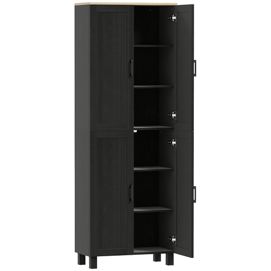 Photo of HOMCOM Freestanding Kitchen Cupboard, 4-Door Storage Cabinet with Adjustable Shelves, Modern Kitchen Pantry, 170cm, Black in Black colour on a white background