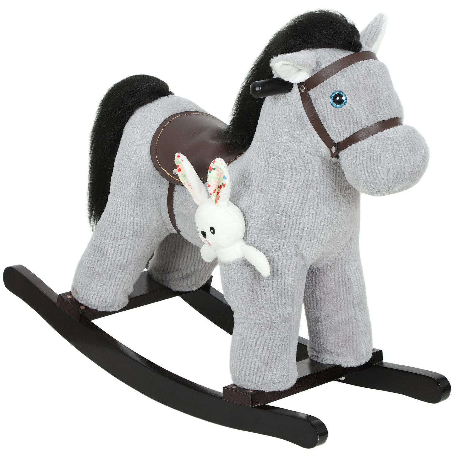 Photo of AIYAPLAY Baby Rocking Horse, Plush Ride on Toy with Handle Grip, Sound and Doll, Toddler Animal Rocker for Kids Aged 2-5, Grey in Grey colour on a white background