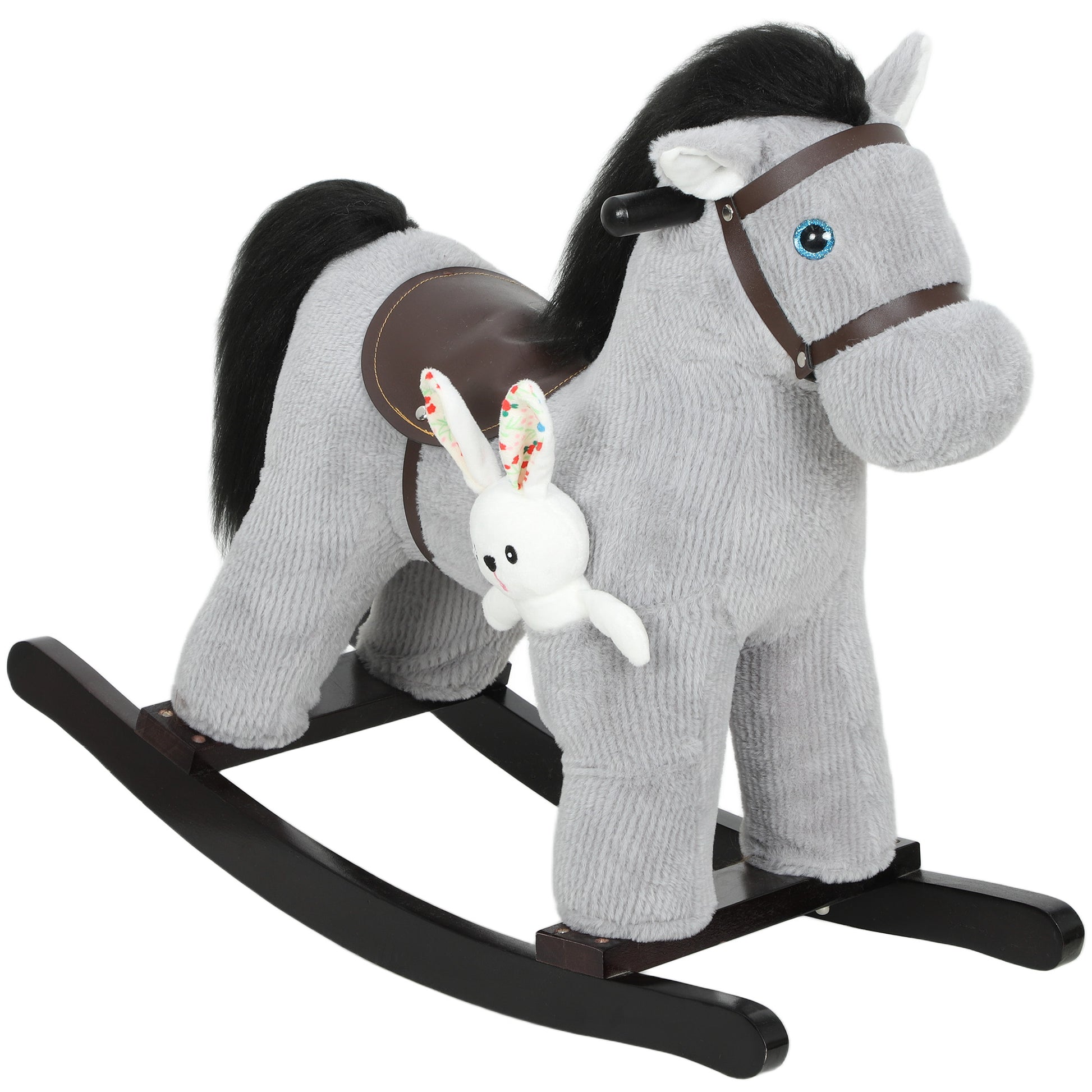 Photo of AIYAPLAY Baby Rocking Horse, Plush Ride on Toy with Handle Grip, Sound and Doll, Toddler Animal Rocker for Kids Aged 2-5, Grey in Grey colour on a white background