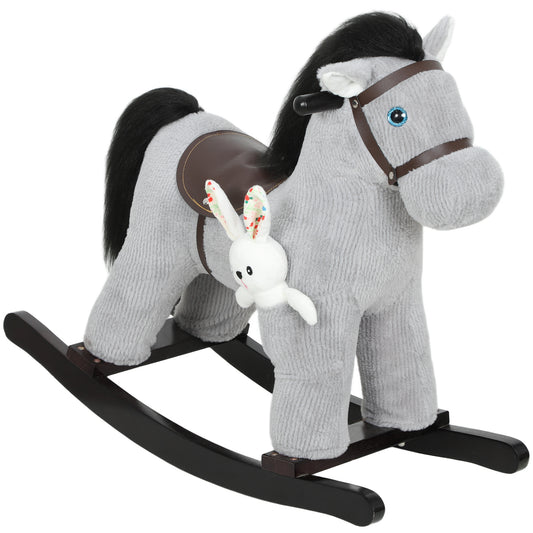 Photo of AIYAPLAY Baby Rocking Horse, Plush Ride on Toy with Handle Grip, Sound and Doll, Toddler Animal Rocker for Kids Aged 2-5, Grey in Grey colour on a white background