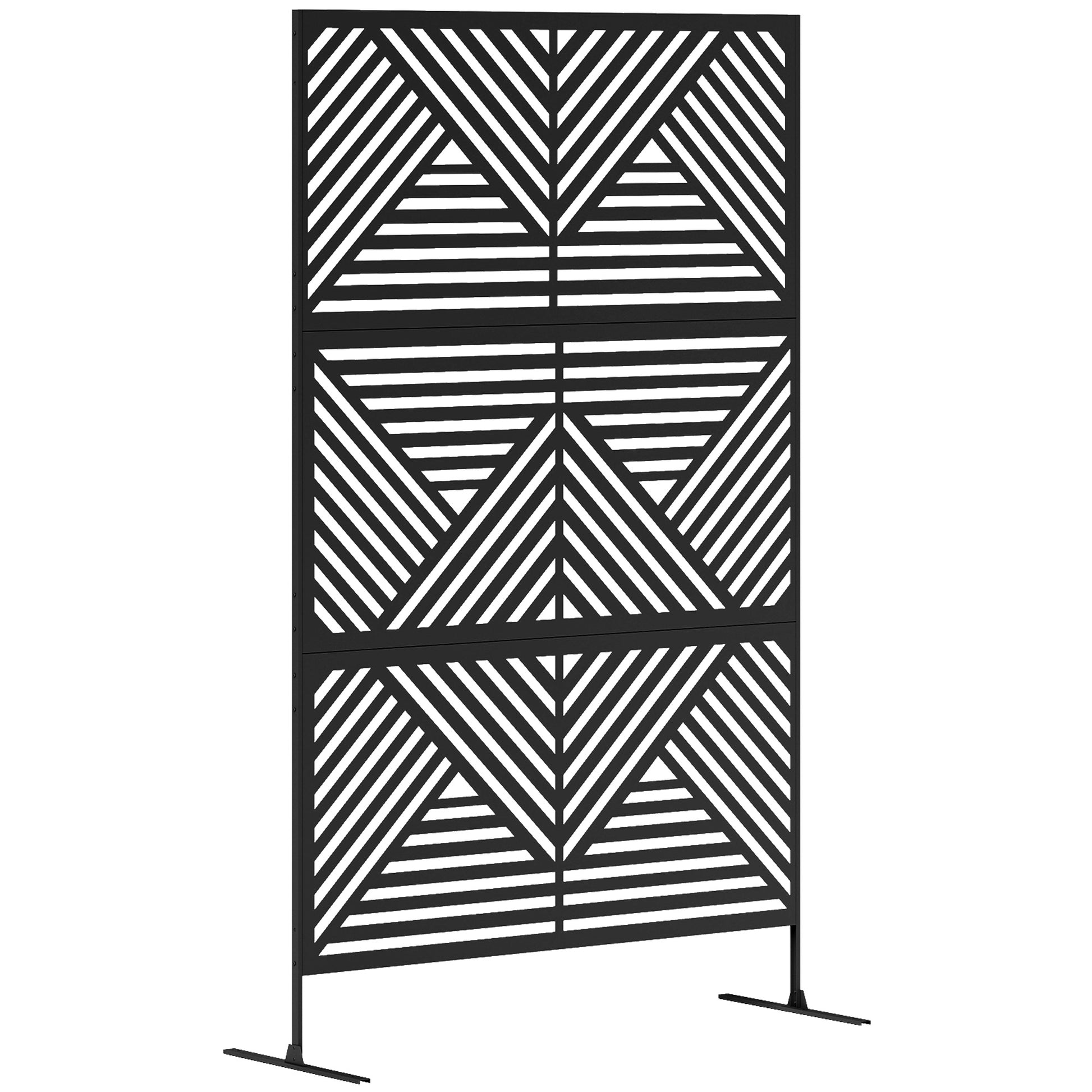 Photo of Outsunny Decorative Garden Privacy Screen with Stand, 6.5FT Freestanding Metal Outdoor Divider, Decorative Privacy Panel with Expansion Screws for Garden Pool Hot Tub, Rhombus Style, Black in Black colour on a white background