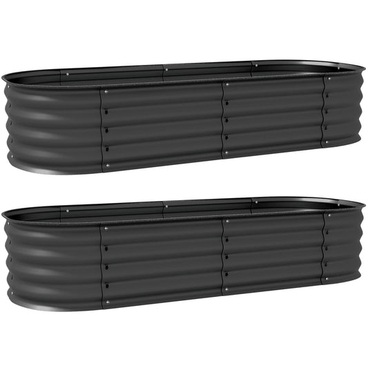 Photo of Outsunny Galvanised Raised Garden Bed, Metal Planter Box with Safety Edging, for Flowers, Herbs, Succulents, Pack of 2, Dark Grey in Grey colour on a white background