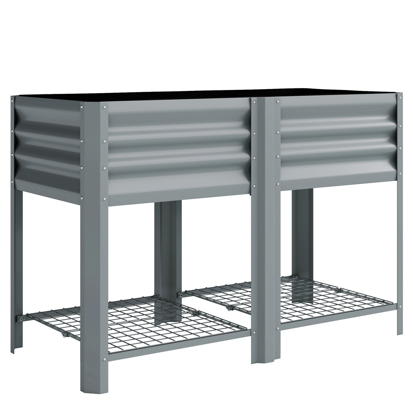 Photo of Outsunny Raised Garden Bed with Storage Shelf Steel Elevated Planter Box with Legs for Outdoor Vegetables Flowers in Flowers colour on a white background
