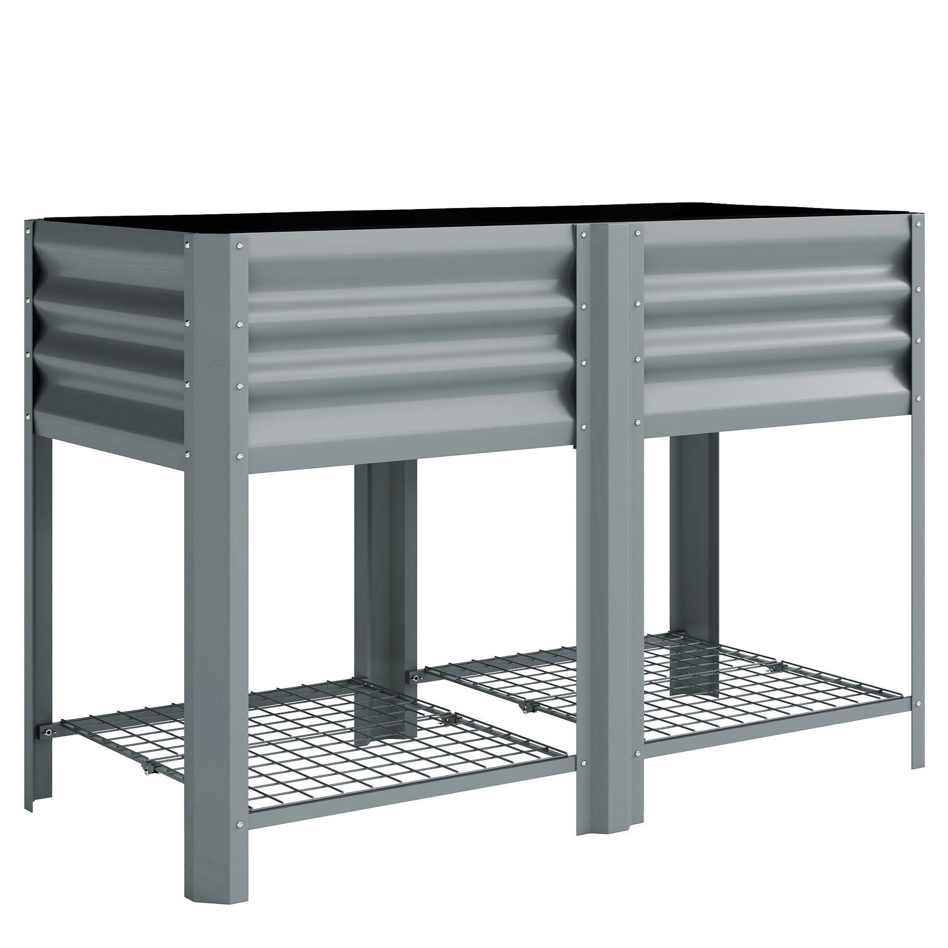 Photo of Outsunny Raised Garden Bed with Storage Shelf Steel Elevated Planter Box with Legs for Outdoor Vegetables Flowers in Flowers colour on a white background