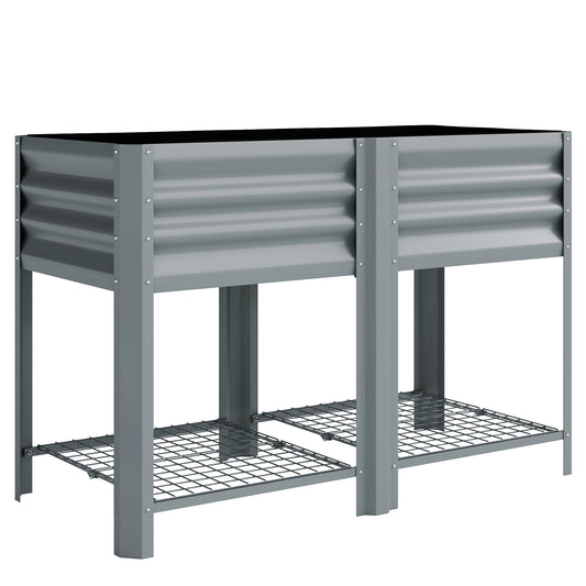 Photo of Outsunny Raised Garden Bed with Storage Shelf Steel Elevated Planter Box with Legs for Outdoor Vegetables Flowers in Flowers colour on a white background