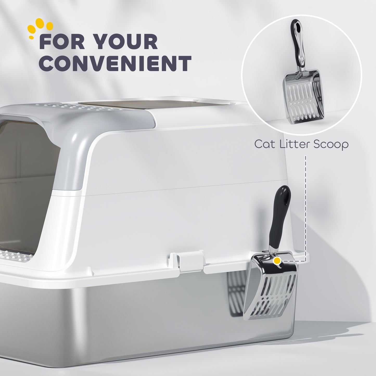 PawHut Extra Large Stainless Steel Litter Box, Enclosed Cat Litter Tray with Scoop, Deodorizer Bag, Front-Entry and Top-Exit