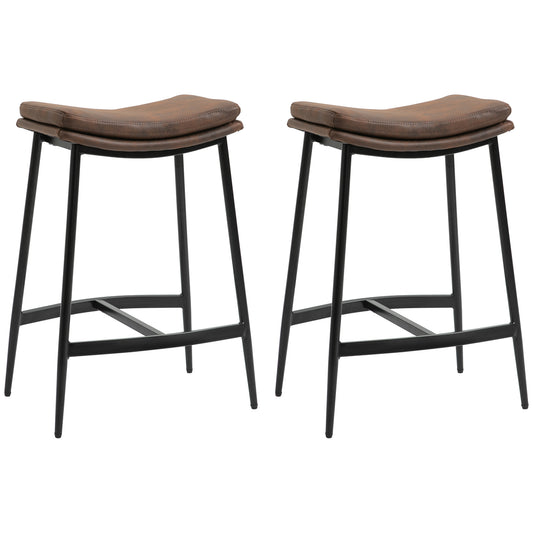 Photo of HOMCOM Breakfast Bar Stools Set of 2, Microfibre Upholstered Barstools, Industrial Bar Chairs with Curved Seat and Steel Frame for Dining Room, Kitchen, Brown in Brown colour on a white background