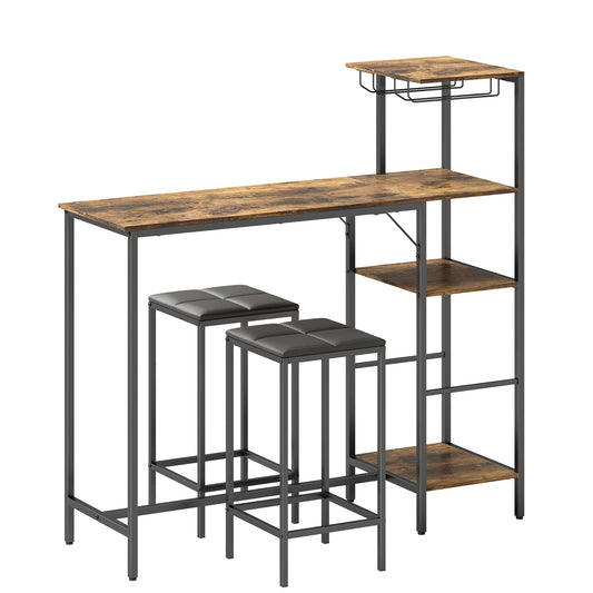 Photo of HOMCOM 3 Piece Breakfast Bar Table and Stools Set, Rustic Brown in Brown colour on a white background