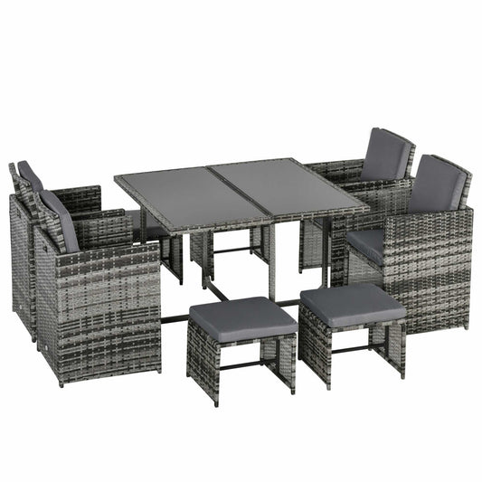 Photo of Outsunny 8-Seater Rattan Furniture Set Wicker Weave Patio Dining Table Seat in Seat colour on a white background