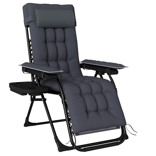 Photo of Outsunny Zero Gravity Chair, Folding Sun Lounger Reclining Garden Chair with Arm Pads, Cushion, Cup Holder, Headrest, Dark Grey in Grey colour on a white background