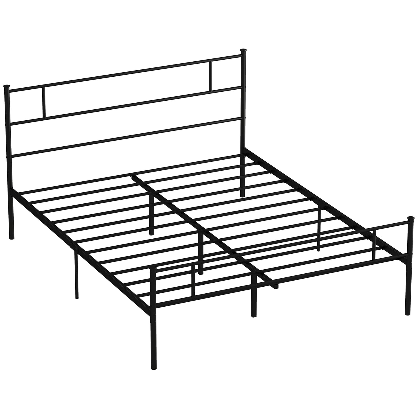 Photo of HOMCOM King Metal Bed Frame Solid Bedstead Base with Headboard and Footboard, Metal Slat Support and Underbed Storage Space, Bedroom Furniture, Black in Black colour on a white background