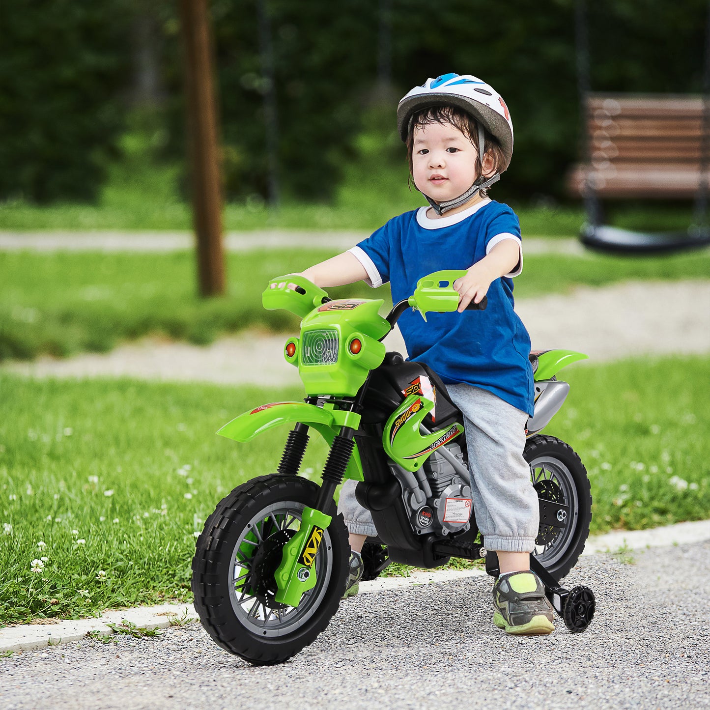 HOMCOM Kids Electric Motorbike, 6V Battery Powered Ride on Motorcycle with Training Wheels, Start-up Button, Pedal, Gift for Boys and Girls Ages 3-6 Years, Green