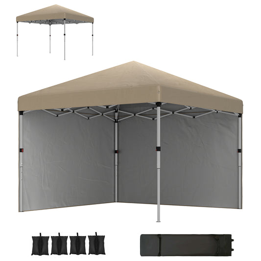 Photo of Outsunny 3 x 3 (M) Pop Up Gazebo, UPF 30+ with 2 Sidewalls, Leg Weight Bags and Wheeled Bag, Height Adjustable Party Tent Event Shelter for Garden, Patio, Khaki in Khaki colour on a white background