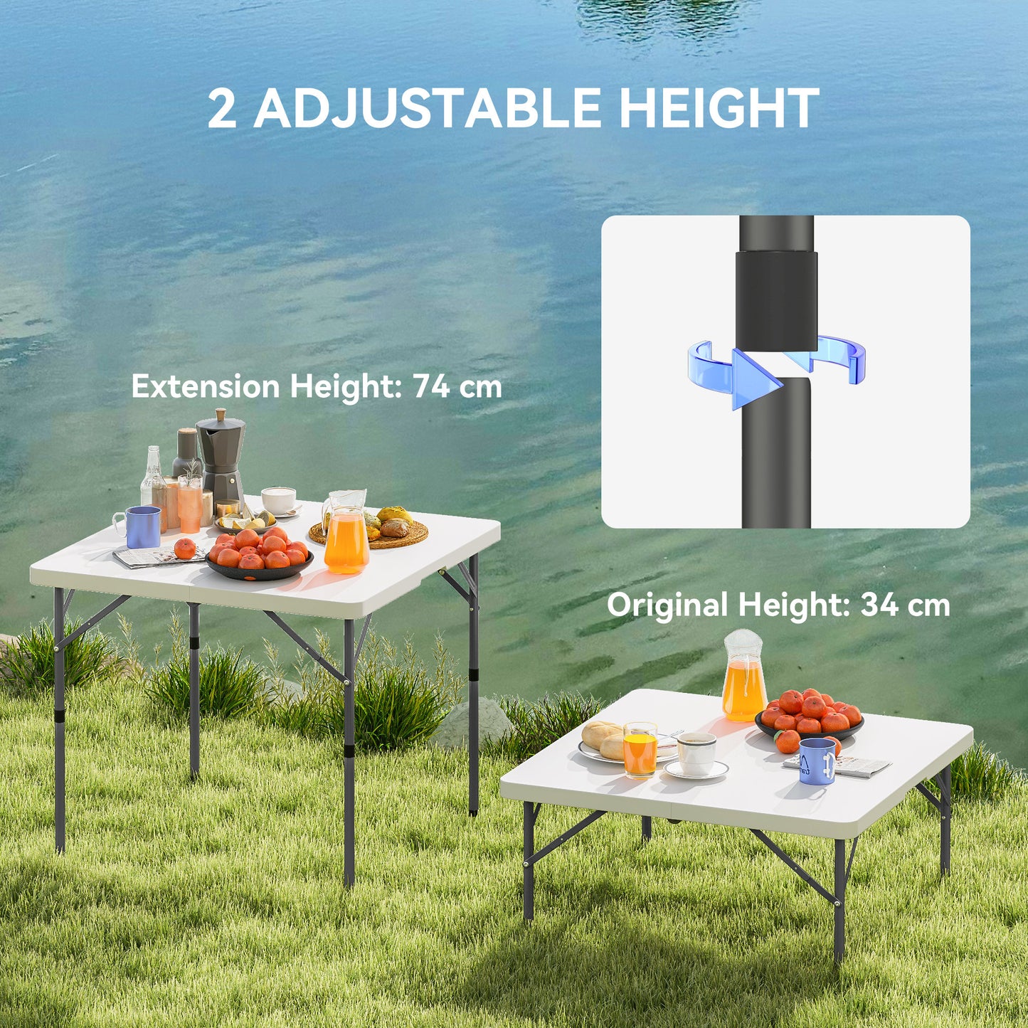 Outsunny 34/74cm Folding Camping Table, with Handle - White