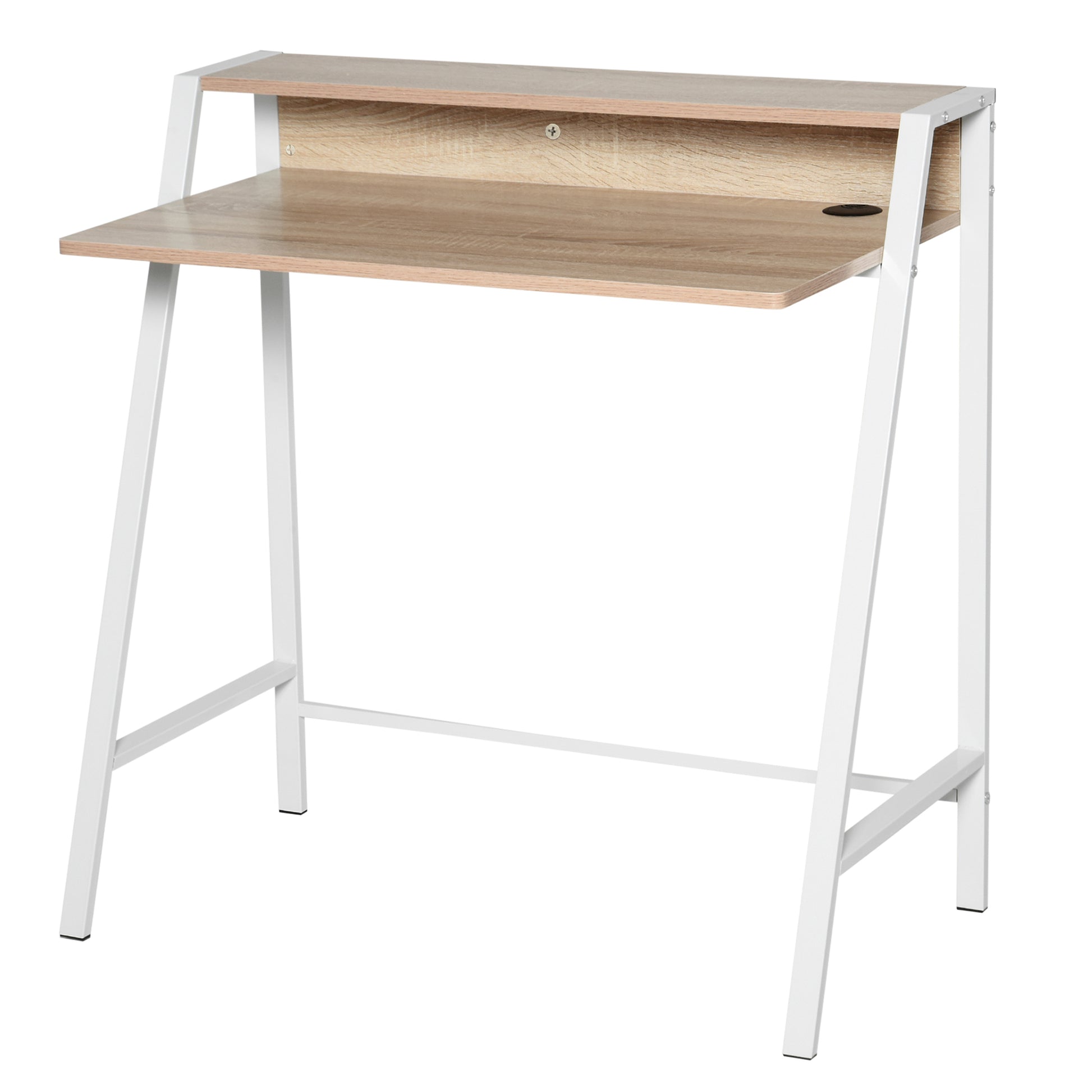 Photo of HOMCOM Writing Desk Computer Table Home Office PC Laptop Workstation Storage Shelf 84L x 45W cm White and Oak in Oak colour on a white background