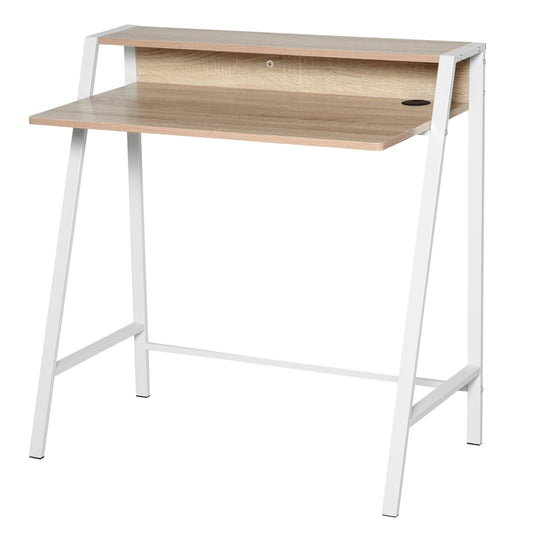 Photo of HOMCOM Writing Desk Computer Table Home Office PC Laptop Workstation Storage Shelf 84L x 45W cm White and Oak in Oak colour on a white background