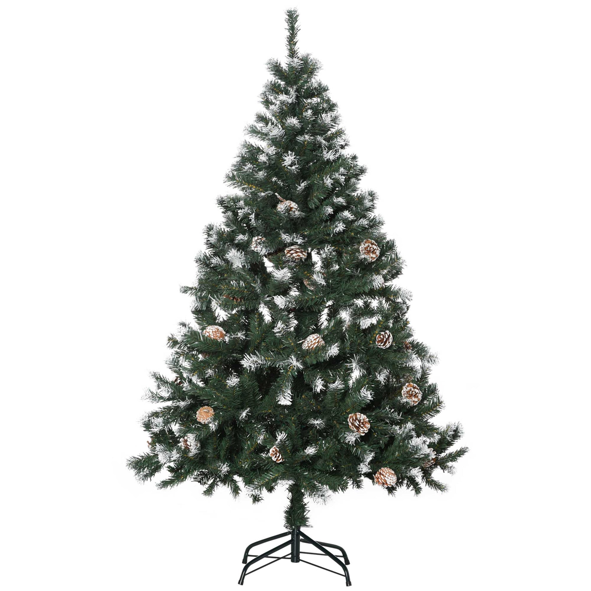 Photo of HOMCOM 5FT Artificial Christmas Tree with Pine Cones, Holiday Home Xmas Decoration Automatic Open, Green in Green colour on a white background