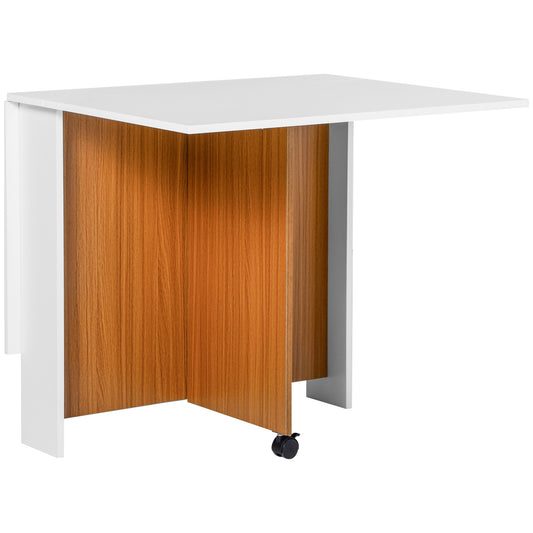 Photo of HOMCOM Folding Dining Table Writing Desk Workstation w/ Casters Teak Colour, White in White colour on a white background
