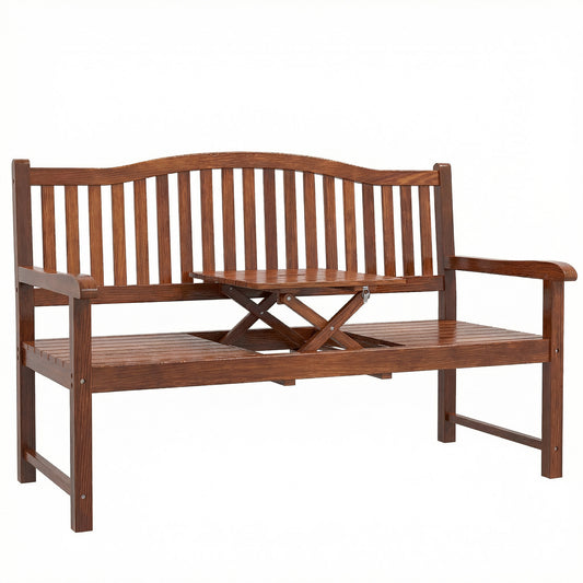 Photo of Outsunny Garden Loveseat Bench, 2-3 Seater Outdoor Bench with Liftable Table and Waterproof Cover, Light Brown in Brown colour on a white background