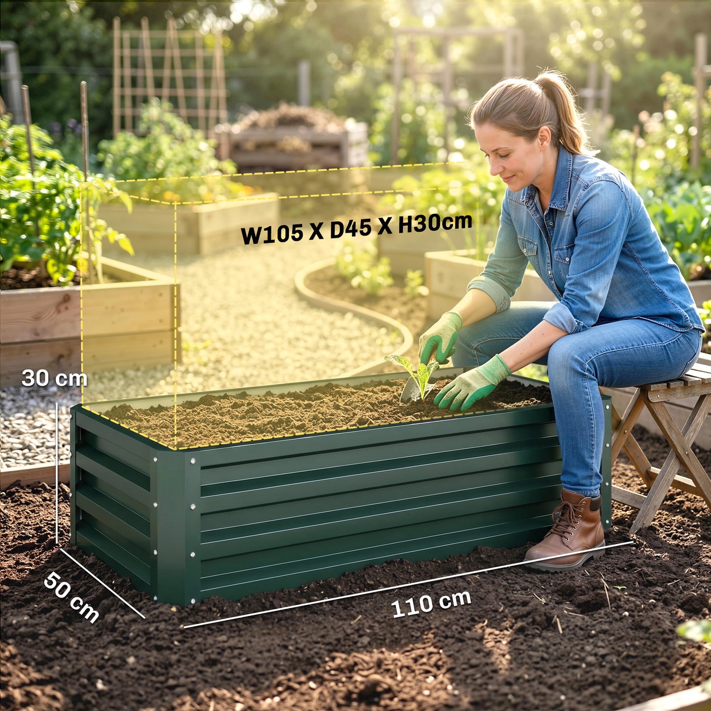 Outsunny Set of Two 110 x 65cm Steel Planter Boxes - Green