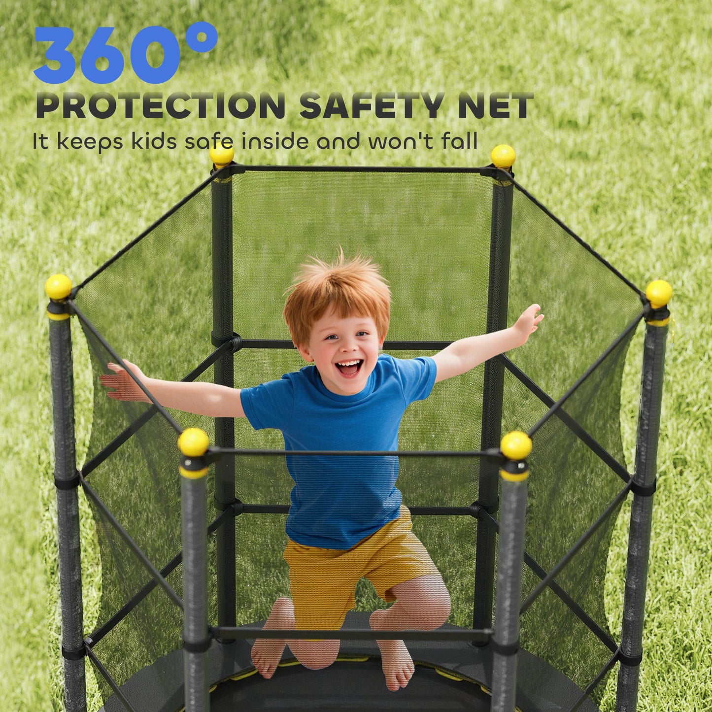 HOMCOM 4.6FT/55" Kids Trampoline with Enclosure Net, Outdoor Indoor Use, for Ages 3-10 Years, Black