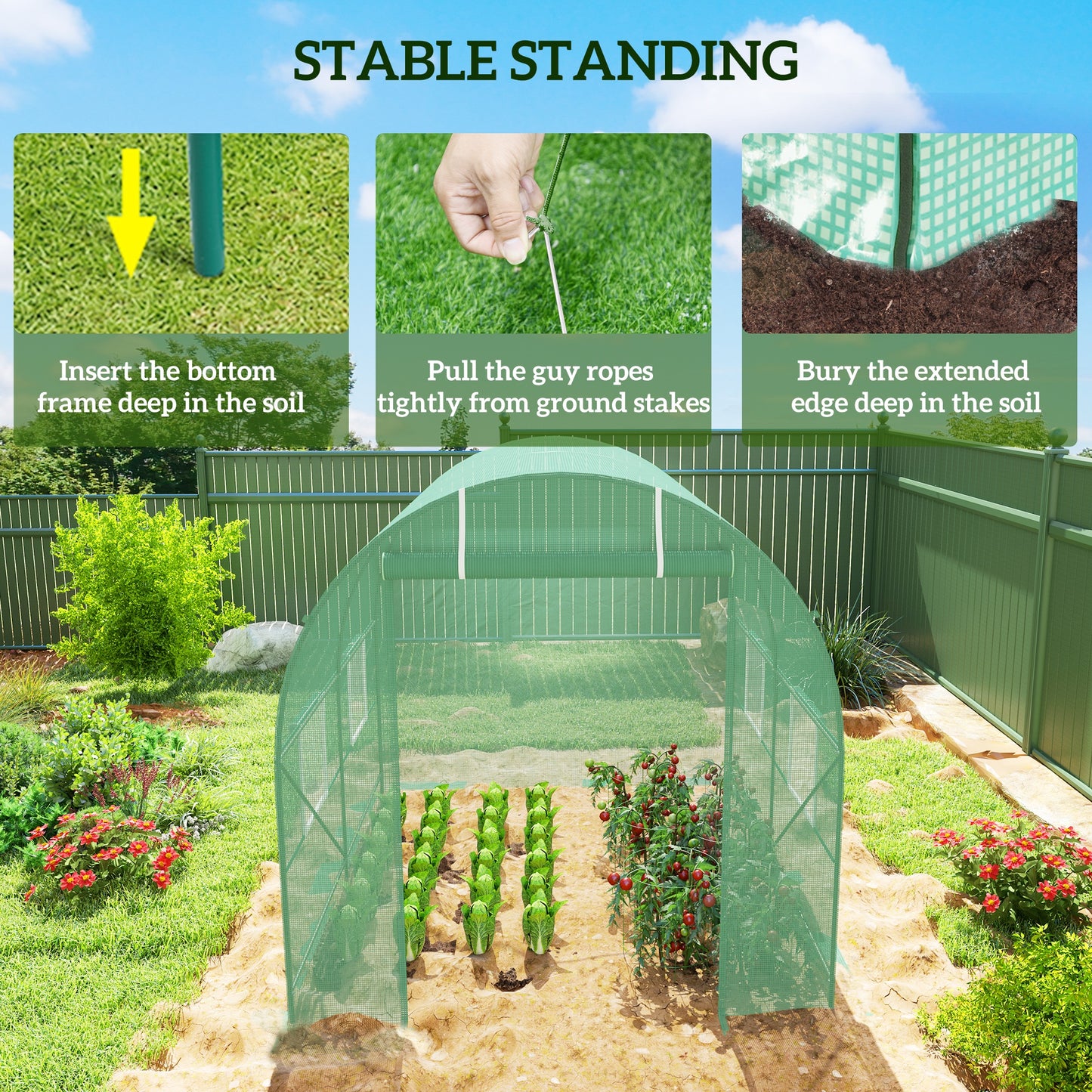 Outsunny 245 x 200cm Polytunnel Greenhouse - Green
