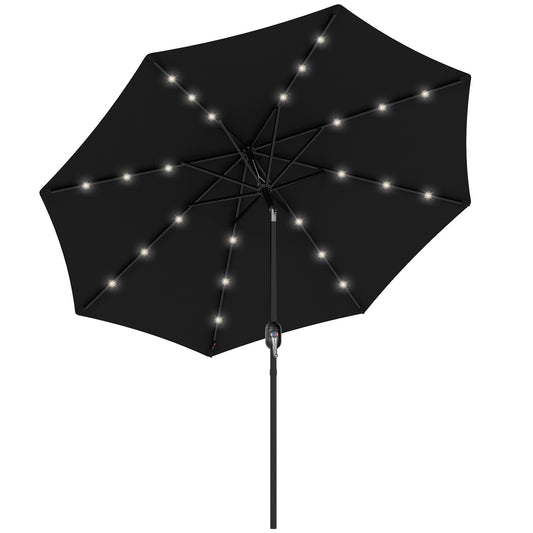 Photo of Outsunny 2.7m Outdoor Patio Garden Umbrella Parasol with Tilt Crank and 24 LEDs Lights, Black in Black colour on a white background
