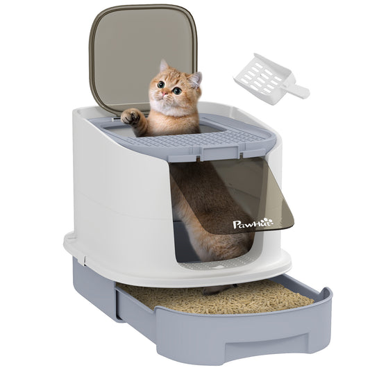Photo of PawHut Cat Litter Box with Lid, Scoop, Deodorisation Bags, Top Entry in Entry colour on a white background