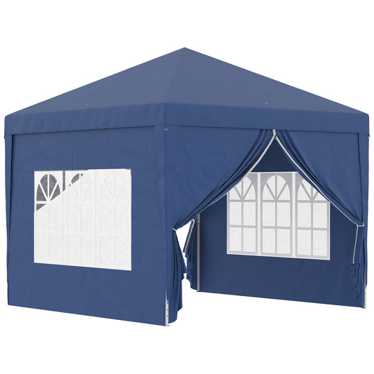 Photo of Outsunny 3x3(m) Pop-Up Gazebo, with Curtain Walls and Windows, Blue in Blue colour on a white background