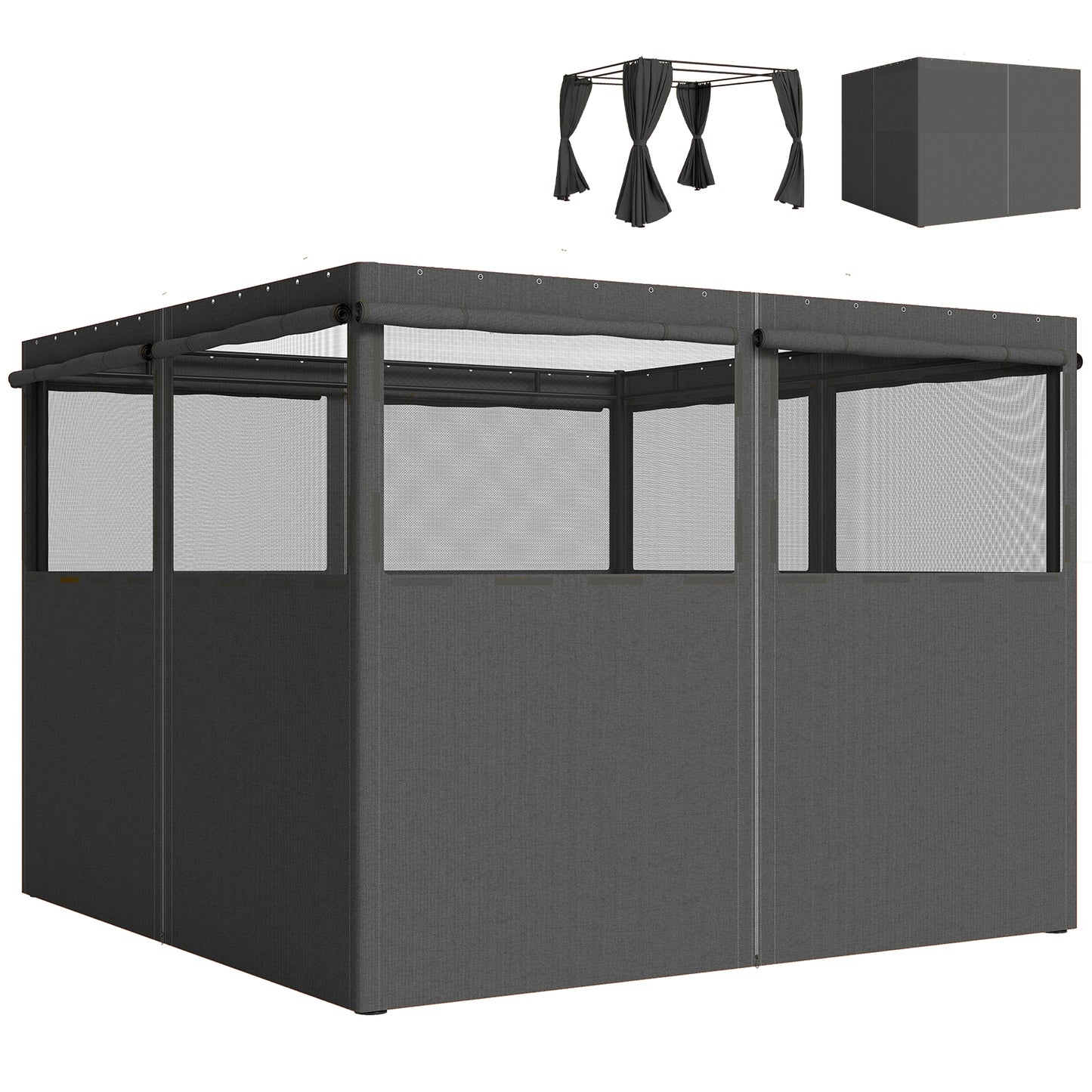 Photo of Outsunny 4 Pack Replacement Gazebo Curtains Privacy Panel for Most 3 x 3 m Gazebo, Outdoor Shelter Sidewalls, Dark Grey in Grey colour on a white background