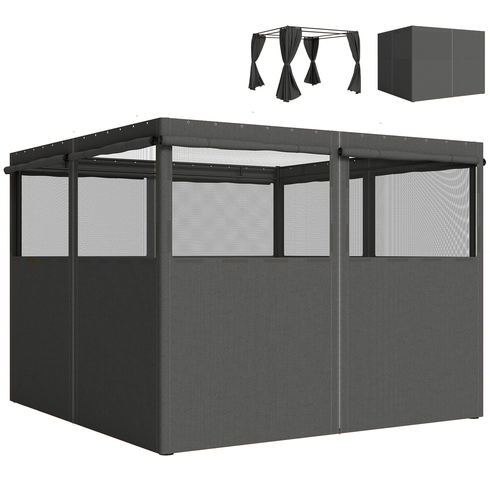 Photo of Outsunny 4 Pack Replacement Gazebo Curtains Privacy Panel for Most 3 x 3 m Gazebo, Outdoor Shelter Sidewalls, Dark Grey in Grey colour on a white background