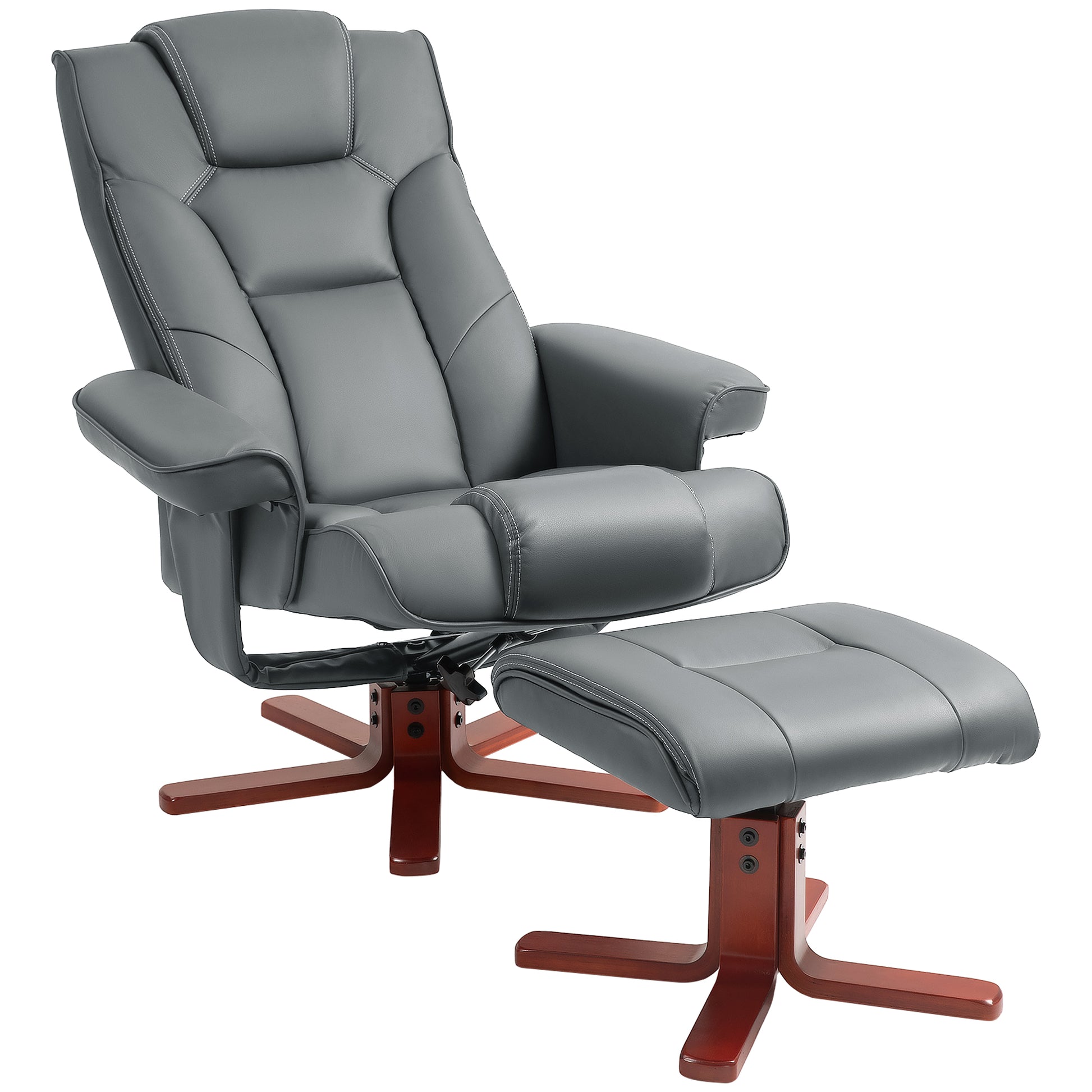 Photo of HOMCOM Faux Leather Manual Recliner and Footstool Set - Grey in Grey colour on a white background