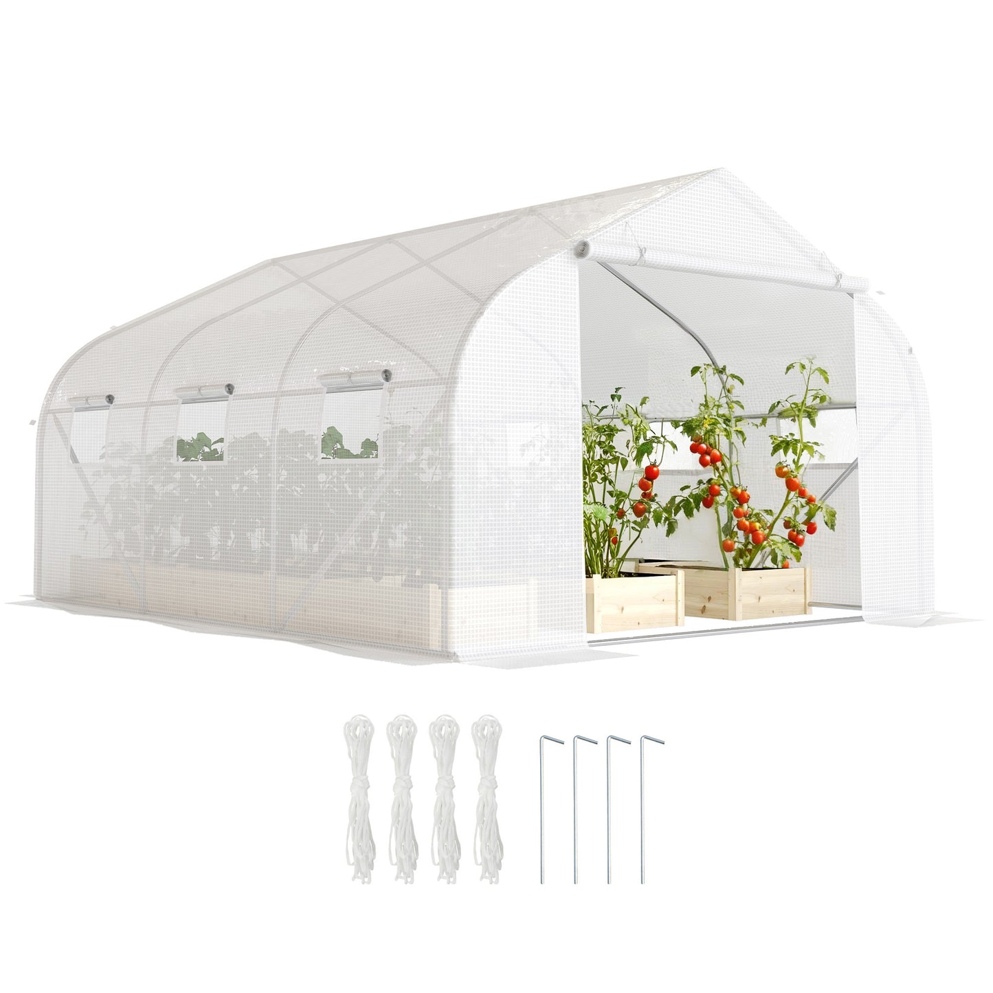 Photo of Outsunny 3.5 x 3 x 2m, Walk-In Polytunnel Greenhouse Warm House Garden Tunnel Shelter Plant Shed, White in White colour on a white background