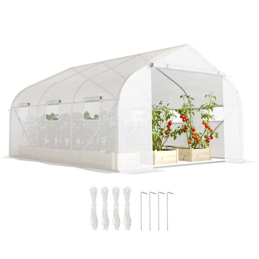 Photo of Outsunny 3.5 x 3 x 2m, Walk-In Polytunnel Greenhouse Warm House Garden Tunnel Shelter Plant Shed, White in White colour on a white background