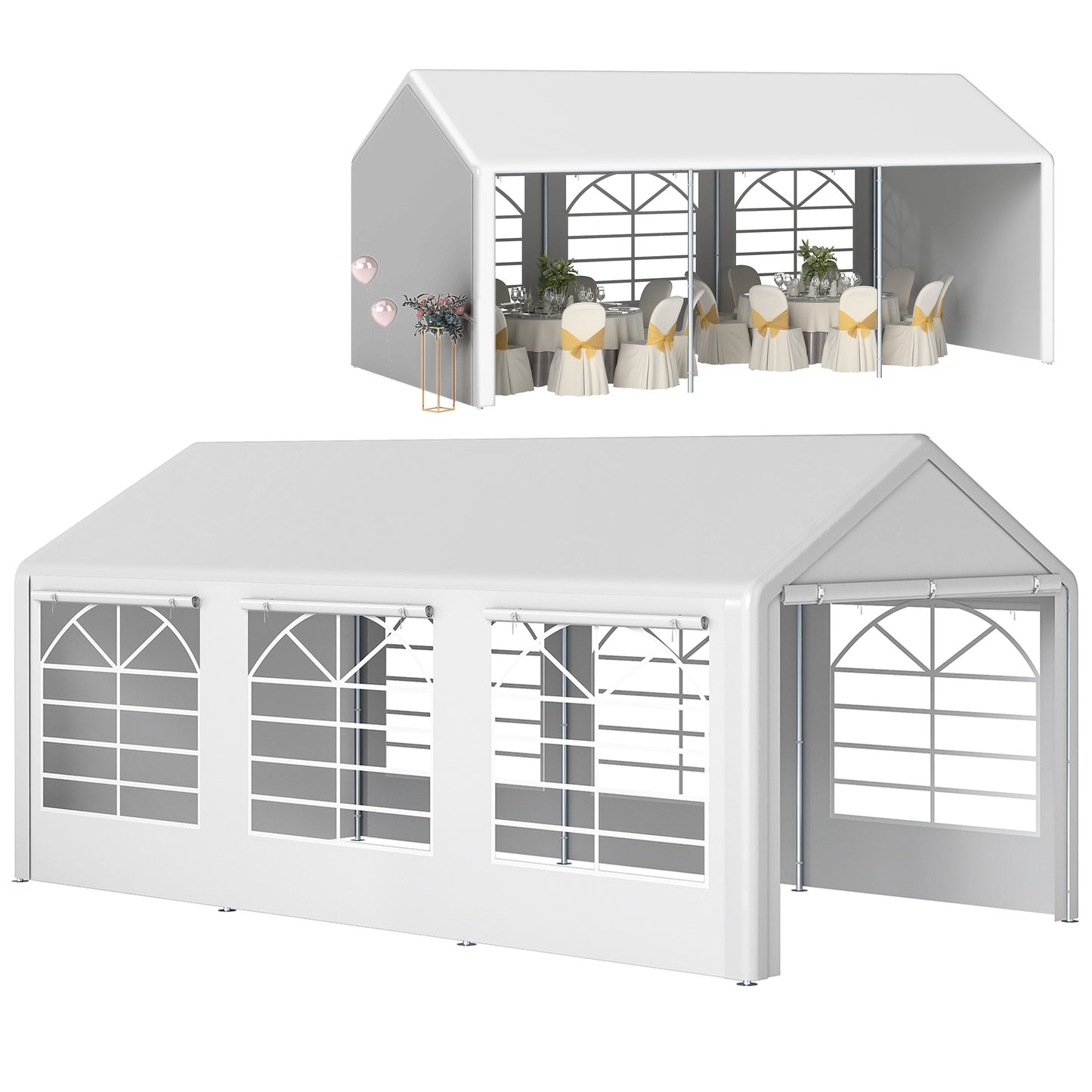 Photo of Outsunny 6m x 3m Garden Gazebo Marquee Wedding Shelter Level 4 Wind Protection, White in White colour on a white background