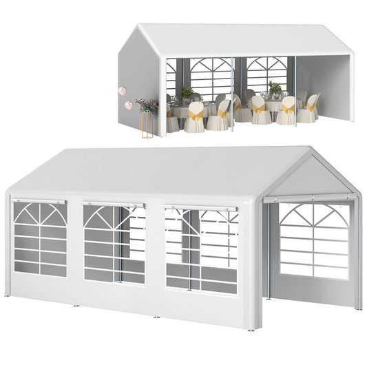 Photo of Outsunny 6m x 3m Garden Gazebo Marquee Wedding Shelter Level 4 Wind Protection, White in White colour on a white background