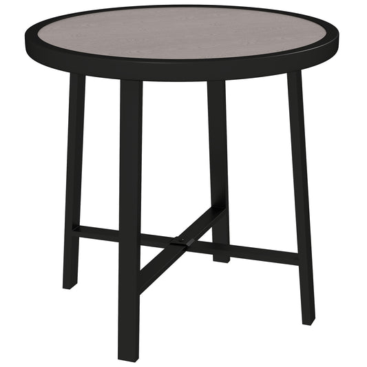 Photo of Outsunny Round Small Garden Table, 50.5cm Outdoor Side Table with SPC Tabletop, Metal Frame and Anti-slip Foot Pads for Garden, Balcony, Grey Wood Effect in Effect colour on a white background