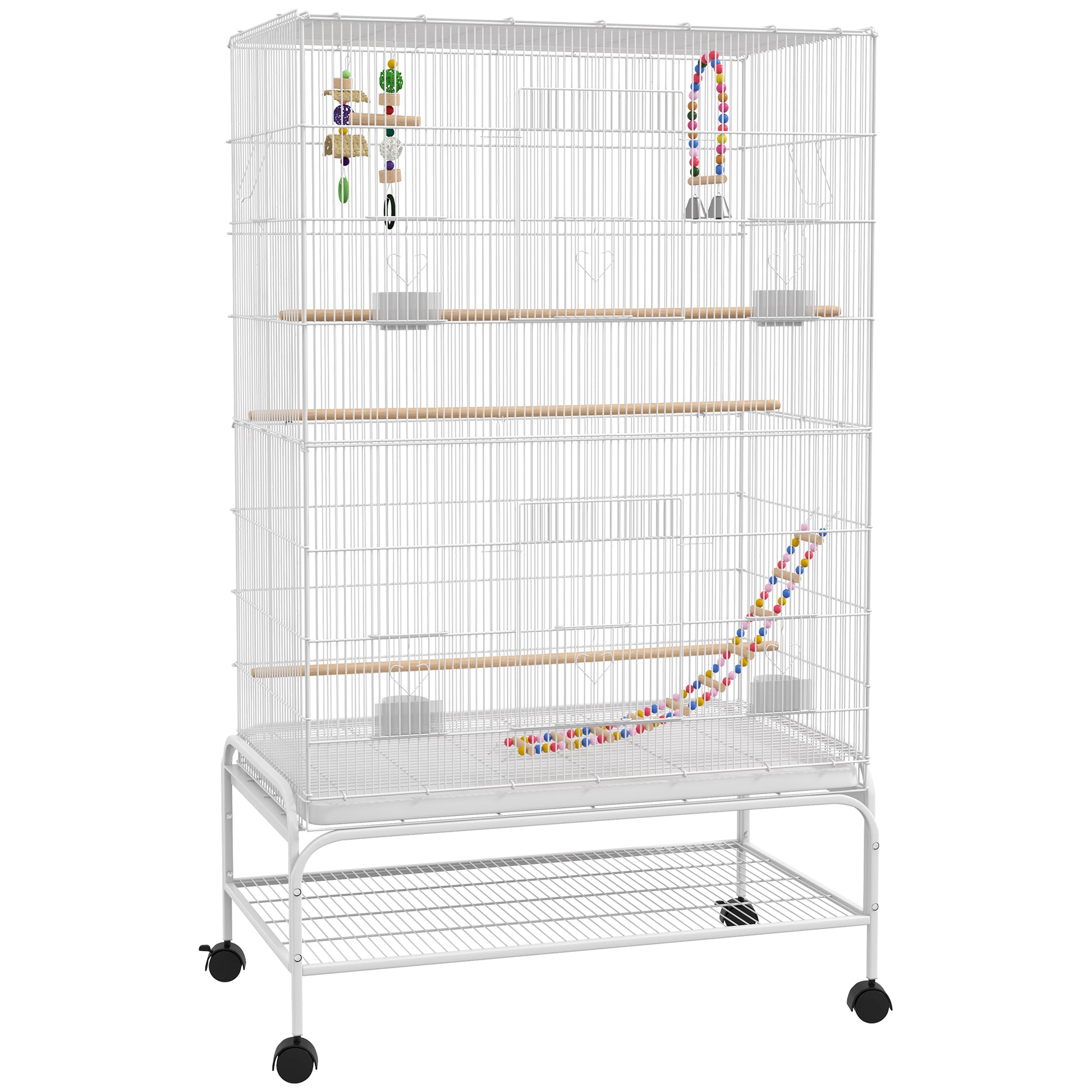 Photo of PawHut Bird Cage w/ Stand, Toys, Accessories, for Canaries, Finches, White in White colour on a white background