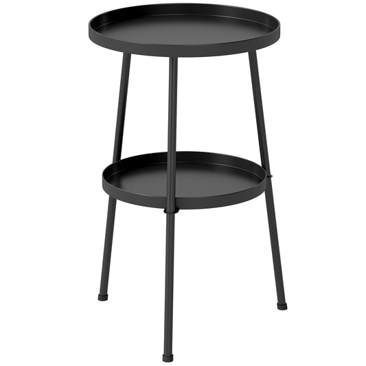 Photo of Outsunny Patio Side Table, 2-Tier Round Coffee End Table for Garden Balcony Living Room Bedroom, Black in Black colour on a white background