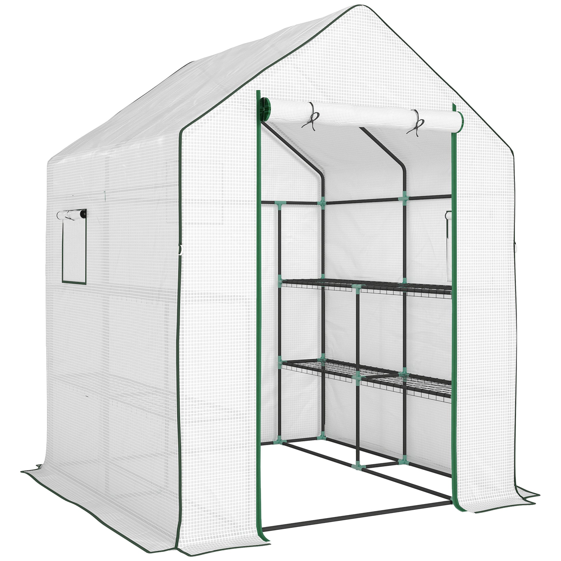 Photo of Outsunny 143 x 140cm Walk-In Greenhouse, with Accessories - White in White colour on a white background