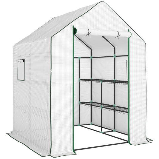 Photo of Outsunny 143 x 140cm Walk-In Greenhouse, with Accessories - White in White colour on a white background