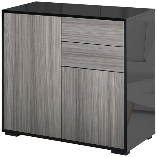 Photo of HOMCOM High Gloss Frame Sideboard, Push-Open Design with 2 Drawer for Living Room, Bedroom, 74H x 79W x 36Dcm, Light Grey and Black in Black colour on a white background