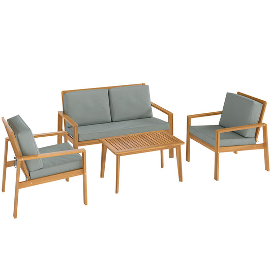 Photo of Outsunny 4-Piece Wooden Garden Furniture Set with Cushions - Teak in Teak colour on a white background