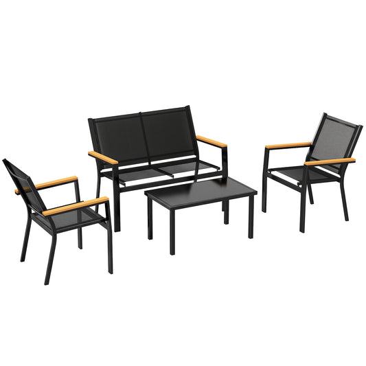 Photo of Outsunny Outdoor Sofa 4 Seater Garden Sofa Set with Loveseat 2 Chairs and Coffee Table Black in Black colour on a white background