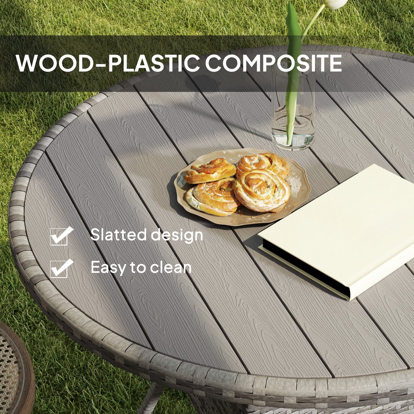 Outsunny 90 cm Wood-Effect Rattan Garden Table - Grey