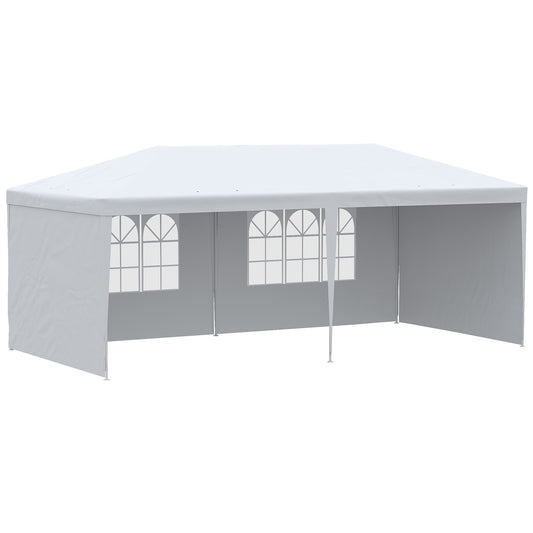 Photo of Outsunny 6 x 3 m Party Tent Gazebo Marquee Outdoor Patio Canopy Shelter with Windows and Side Panels White in White colour on a white background