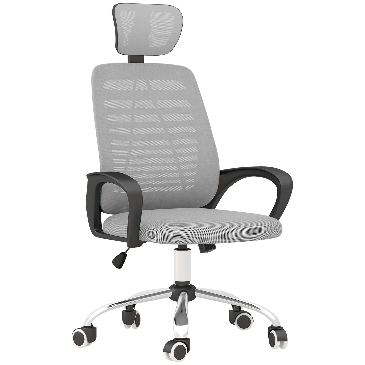 Photo of Vinsetto Ergonomic Office Chair, Mesh Desk Chair with Rotatable Headrest, Lumbar Back Support, Armrest, Grey in Grey colour on a white background