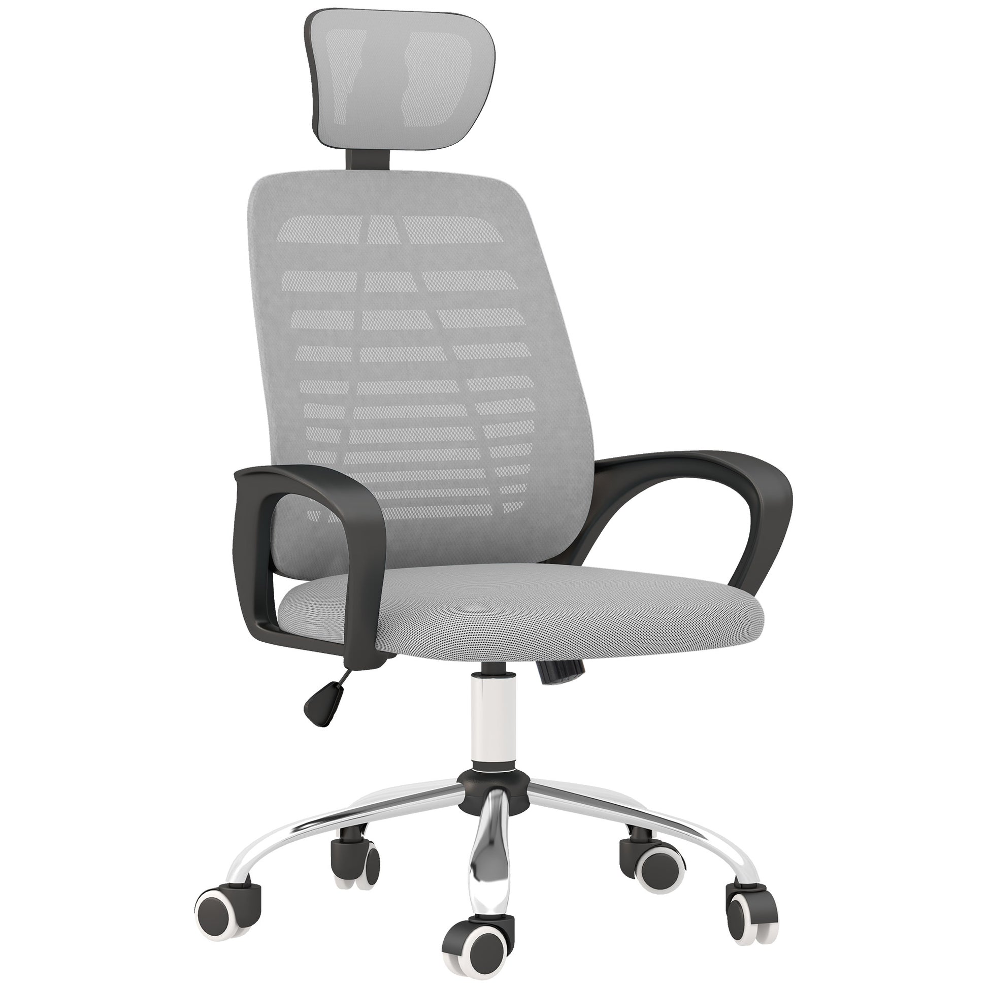 Photo of Vinsetto Ergonomic Office Chair, Mesh Desk Chair with Rotatable Headrest, Lumbar Back Support, Armrest, Grey in Grey colour on a white background