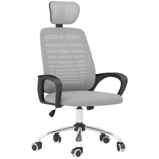 Photo of Vinsetto Ergonomic Office Chair, Mesh Desk Chair with Rotatable Headrest, Lumbar Back Support, Armrest, Grey in Grey colour on a white background